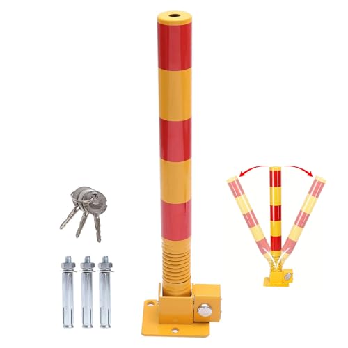 BBAUER Dissuasore Pieghevole per parcheggio Auto, palo per barriera di parcheggio Giallo e Rosso ad Alta visibilità per Blocco del palo di parcheggio del vialetto,Bollard-60cm