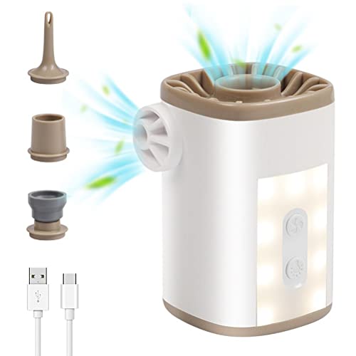 Ghzste Luftmatratzenpumpe mit 3600-mAh-Akku, Elektrische Luftpumpe mit LED-Licht, USB-Akku, Luftmatratzenpumpe, Ultraleichter Inflator (Khaki)