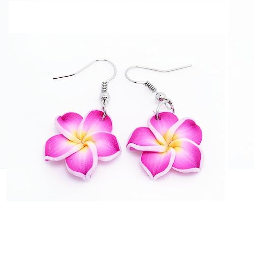Lovely Hawaiian Plumeria Rubra Dangle Earrings Tropical Flower Bohemia Luau Beach Party Accessories for Women Gifts-Red3