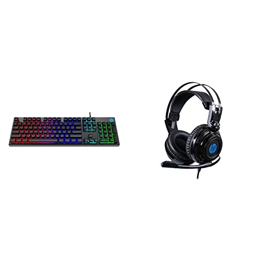 Image of HP K500F Backlit Membrane Wired Gaming Keyboard with Mixed Color Lighting (7ZZ97AA) & H200 Wired Gaming Over Ear Headphones with Mic /Compatible with PCs, Laptops and Other Devices (Black)