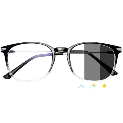 KANASTAL Photochromic Blue Light Blocking Glasses for Men Women Anti Blue Light Eyewear Transparent Gaming Glass Clear Classic Ultra Lightweight TV PC Computer Laptop(Black Gradient)