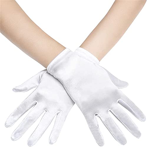 Achsoo Kurze Handschuhe für Damen Handgelenklange Handschuhe Braut Kostüm Halloween Kostüm Hochzeit (White(Satin Fabric)) Cover