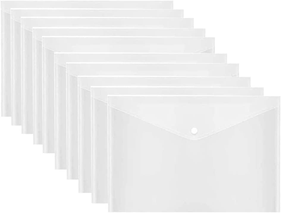 TGTGHEE 10 Pcs Poly Envelope Folder with Snap Button Closure, Premium Quality Plastic Envelopes,Waterproof Transparent Project Envelope Folder, A4 Letter Size