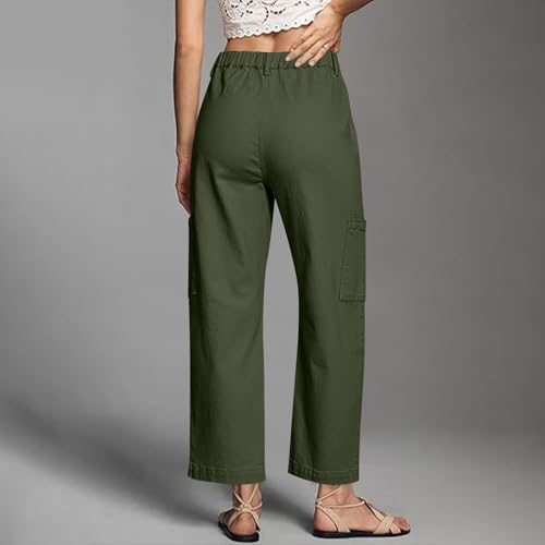 Womens High Waisted Cargo Pants Straight Leg Baggy Drawstring High Waist Trousers Trendy Y2k Pants with Pockets4