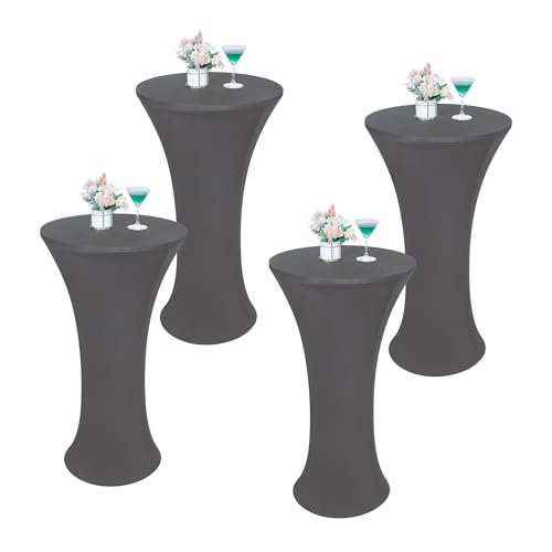 Wolkemer 4PCS 24x43 Inch Grey Round Cocktail Tablecloth Fitted Highboy Stretch Cocktail Table Cover for Banquet Bar Party Pub Wedding Indoor Outdoor