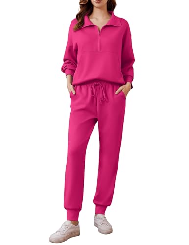 Image of PINSPARK 2 Piece Sets for Women 2026 Fall Travel Outfits Long Sleeve Tracksuit Joggers Sets Half Zip Sweatsuit Matching Set