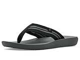 FitFlop Mens Iqushion Two-Stripe Webbing Flip-Flops Black/Charcoal 11 M (D)