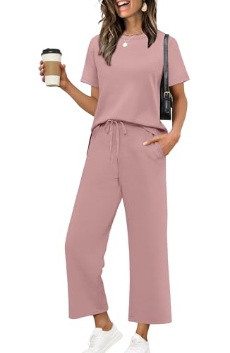 Image of XIEERDUO Women's Side Slit Lounge Sets 2026 Fashion 2 Piece Travel Outfits Cozy Loungewear Wide Leg Tracksuits S-3XL