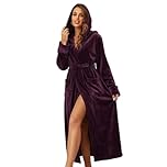 RONGTAI Womens Robes Plush Fleece Dark Purple Hooded Bathrobe Thick Nightgown with Pockets Fluffy Sleepwear XX-Large