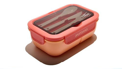 Muitomas, Lunch Box 1100ml, Porta Pranzo con Posate e Tre Scomparti Interni, Portapranzo Ermetico per Alimenti, Lunch Box Microonde, Lavastoviglie e Congelatore, Colore Peach Fuzzy