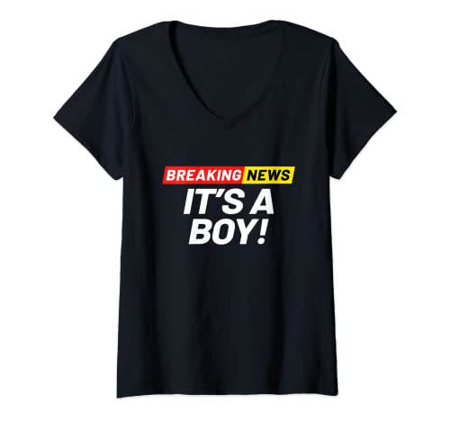 Mujer Breaking News It's A Boy Anuncio de revelación de género Camiseta Cuello V