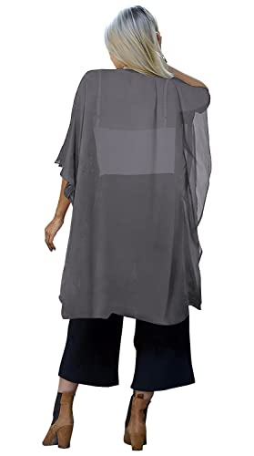 Image of Indian Trendy Women's Solid Puff Sleeve Kimono Long Cardigan Loose Cover Up Casual Blouse Top Chiffon