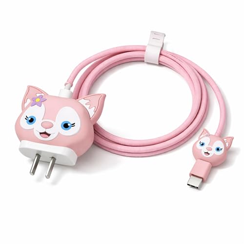 Image of Cable Protector for Apple iPhone Charger 20W /18W Type C, 3D Cute Cartoon Case Adaptor Cover Full Cable Connection Protectors Protective Protection Wire Sleeves Guard (Pink Kitty)