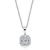 BERRICLE Sterling Silver Vintage Inspired Art Deco Cubic Zirconia CZ Pendant Necklace for Women, Rhodium Plated 18 inch