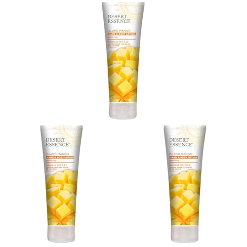 Desert Essence Island Mango Hand & Body Lotion - 8 Fl Ounce - Enriching - Aloe Vera - Jojoba & Coconut Oil - Shea Butter - Delightful Scent - Moisturizes & Refreshes Skin (Pack of 3)
