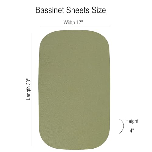 Image of Onacosht Muslin Bassinet Sheets 3 Pack for Baby Unisex, Beige Green & Blue | Skin-friendly, 100% Cotton Bassinet Fitted Sheets, 33 inch X 17 inch, Universal Size for Standard Oval & Rectangle Bassinet Mattress