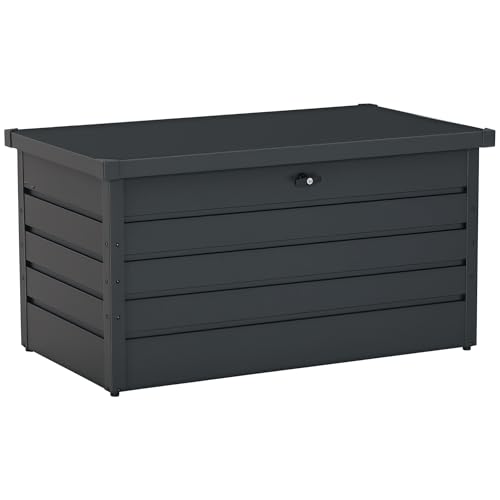 Outsunny Arcón Exterior Capacidad 311L Baúl de Almacenaje de Acero con Cerradura Llave Pistones Neumáticos para Jardín Terraza Patio 120x62x62 cm Gris Oscuro