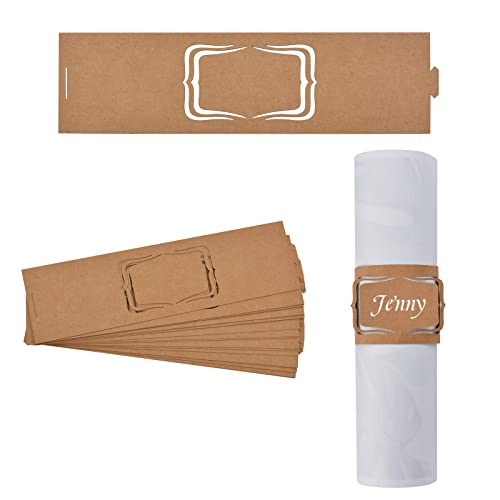URROMA Kraft Paper Napkin Holder Rings, 50 Pcs Name Paper Napkin Rings Buckles Holder for Wedding Dinner Party Celebration Table Centerpieces Decor