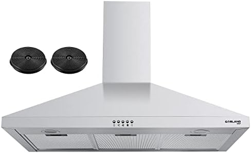 36" Range Hood, GASLAND Chef PR36SP Wall Mount Range Hood with Charcoal Filter,350 CFM Ducted/Ductless Convertible,3 Speed Exhaust Hood Fan,Chimney Style, Aluminum Filter, Stainless Steel
