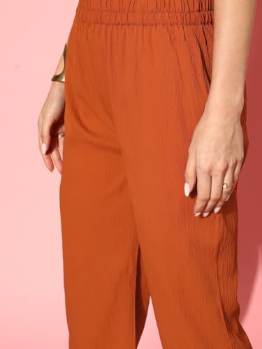 Image of Varanga Women Straight fit Rust kurta with a tonal bottom, designed for comfortable casual and semi formal wear.