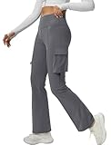 COPYLEAF Flared Yoga Pants with Pockets for Women High Waisted Bootcut Leggings Women's Casual Cargo Yoga Pants(Dark Grey XL)