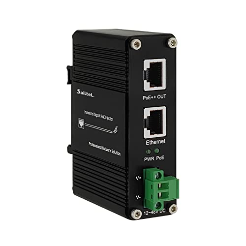 Image of PoE Injector - SaiLteL 95W Industrial Gigabit PoE++ Injector, IEEE 802.3at /802.3af Compliant, ,POE Adapter with 12-48V DC Input,Hardened High Power PoE Injector IP40, DIN Rail, Wall Mount