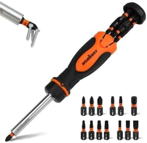- Magnetic Ratcheting Screwdriver Bit Set: 14-In-1 Bit Screw Driver Kit Includes 1/4” Screwdriver Bit Holder, 13 Screwdriver Bits With Phillips, Slotted, Square, Torx, Hex
