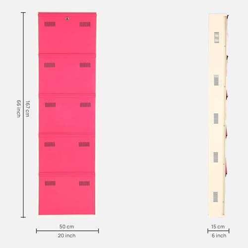 Image of Metal Shoe Rack Wall Mounted for Home with Central Locking 5 Door 20 inch Wall Mounted Metal 10 Pair Shoe Rack Cabinet Pre-Assembled Rack Shelves 3 Year Warranty (Pink & Ivory)