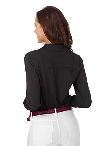Atnlewhi Women Basic Long Sleeve Button Down Shirts Simple Pullover, Black, S - Thumbnail 4