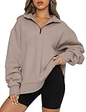 AUTOMET Womens Half Zip Oversized Sweatshirts Quarter Pullover Hoodies Long Sleeve Sweaters Fall Outfits Winter Clothes CoffeeGrey S