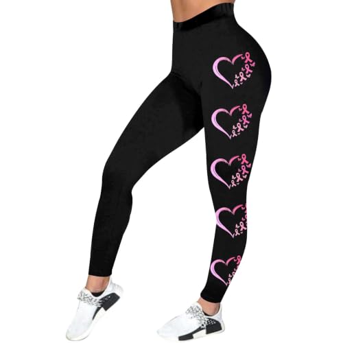 Cxquxse Breast Cancer Awareness Leggings for Women Pink Ribbon Stretchy Yoga Pants Elastic High Waisted Soft Athletic Tights Black, L - image 4