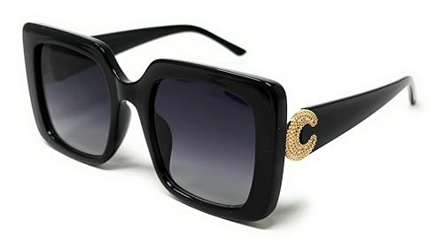 Designer Oversized Square Sunglasses, Gold Accent Temple Detail