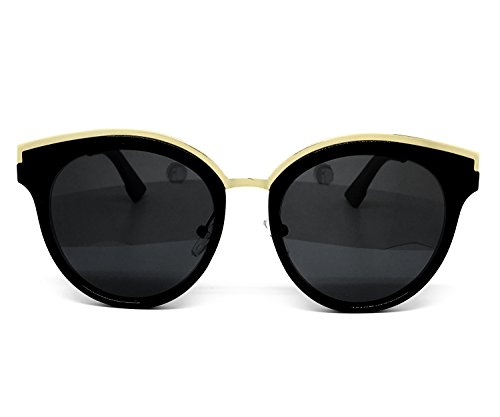 6578 Premium Retro Cats eye Funky Fashion Tint Candy Flat Metal Aviator Sunglasses (Cats eye, BLACK)2