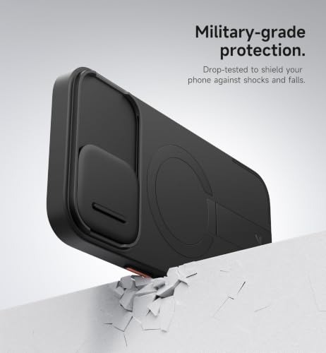 Image of SURITCH for iPhone 16 Plus Case with Magnetic Camera Slide Cover and Adjustable Kickstand, Compatible with MagSafe, Shockproof Bumper Case Slim Protective Cover for iPhone 16 Plus 6.7 Inch, Black