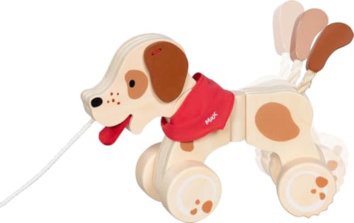 goki 54854 – Ziehtier Hund Max – Nachziehtier aus Holz mit Filzohren