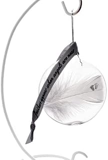 Baby Feet Feather Bauble and White Display Stand. Angel Loss. Glass Round Hanging Decoration. Christmas Tree Decoration Memorial