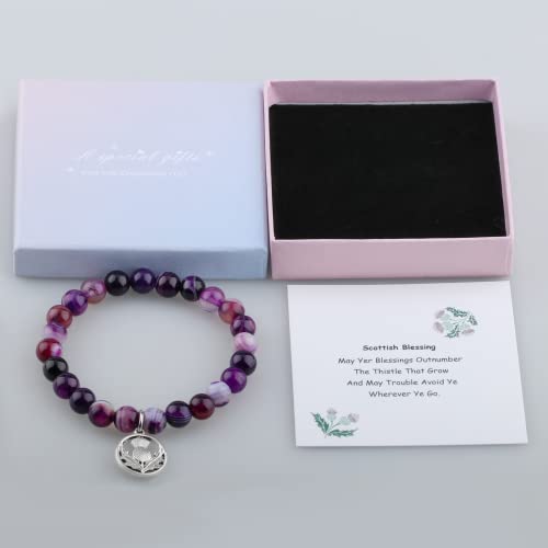 Arhtf Sassenach Gift Scottish Thistle Bracelet,Celtic Thistle Charm Thistle Blessing Amethyst Beads Thistle Flower Jewelry,Scottish Thistle Jewelry For Women (Purple Thistle) #TOP5