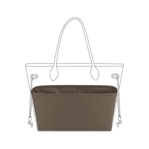 Image of DGAZ Purse Organizer Insert Fits Neverfull-Mini /PM /MM /GM Bags,Silk Bag Organizer,Luxury Handbag & Tote Shaper(PM, Etoupe grey)