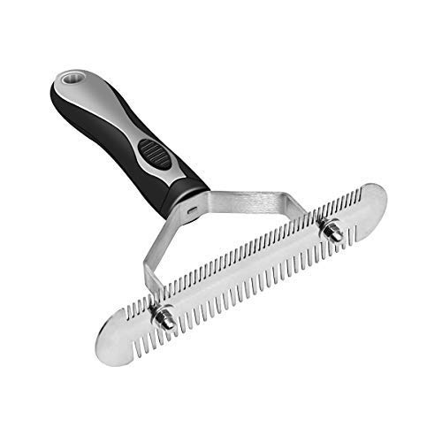 EJG Pet Dematting & Shedding Tool, Rounded Edges for Safety, Stainless Steel, Dogs Cats, for Long Medium Hair, Grooming Rake Detangler…