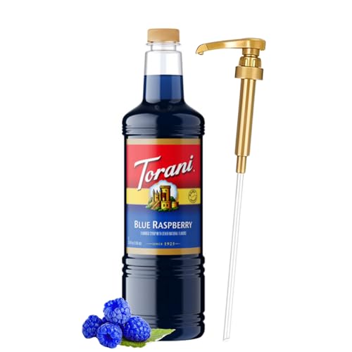 Image of Torani Blue Raspberry Syrup 1L with Pump - Snow Cones & Cocktails