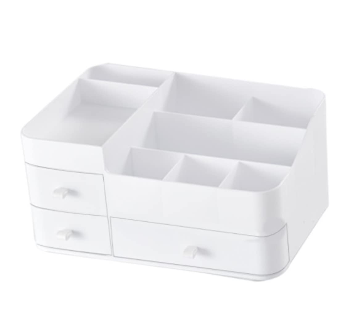 Stojak na Kosmetyki, Plastikowe Pudełko Do Przechowywania Kosmetyków Toaletka Na Biurko Wielofunkcyjny Uchwyt Na Kosmetyki Blat Roboczy(White)
