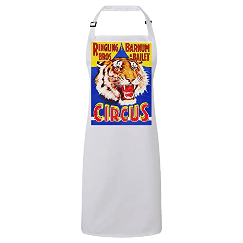 Tablier cuisine premium blanc circus au motif tigre retro haut de gamme
