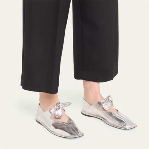 MRKEWUNEY Elegant Bow Ballet Flats for Women Slip On Square Toe Mary Jane2