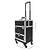Rolling Makeup Train Case with Drawers&4 Wheel, Professional Aluminum Cosmetic Trolley Cases, Manicure Storage Case, Portable Beauty/Nail Art/Hair Styling Travelling Cart Trunk (Black+Silver)