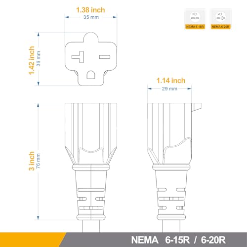 6FT Nema 6-20P to 6-20R/6-15R Extension Cord, Plugrand Nema 6-20 Heavy Duty Extension Cable 20 Amp 250 Volt 12AWG, Nema 6-20R T-Blade Cord with Red Indicator Light for Air Conditioner, Black by Plugrand - Image 5