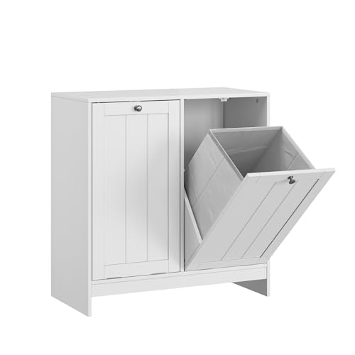 Smart FENDEE Badezimmerschrank mit 2 klappbaren Wäschekörben Tilt-Out-Wäscheschrankdesign Badezimmermöbel Weiß