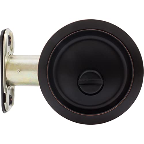 Round Pocket Door Lock, Privacy (Bed/Bath) Latch, 2-3/8" Backset, Rcl, Vintage Bronze By Stone Harbor Hardware #TOP4