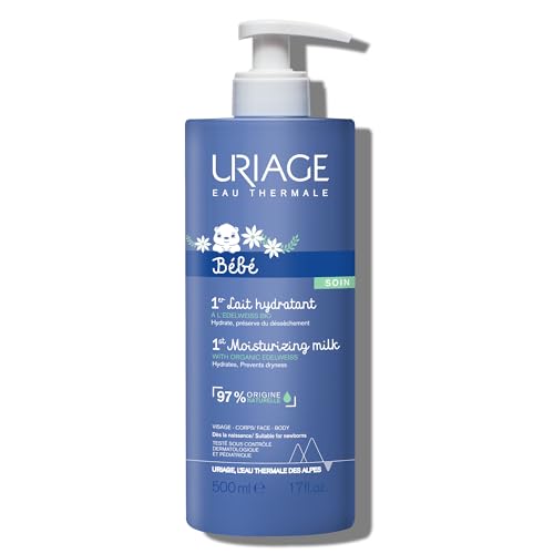 Uriage Baby Daily Moisturizing Lotion with Organic Edelweiss & Shea Butter 500ml - Nourishes, Moisturizes & Protects Skin - Non-greasy - Delicately Scented - Suitable for Newborns - 97% Natural Origin