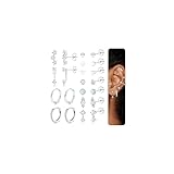 LOYALLOOK Hypoallergenic Flat Back Earrings for Women Trendy 20G Surgical Stainless Steel Earrings Silver Cartilage Earring Stacks Flatback Stud Earring Sets for Multiple Piercing