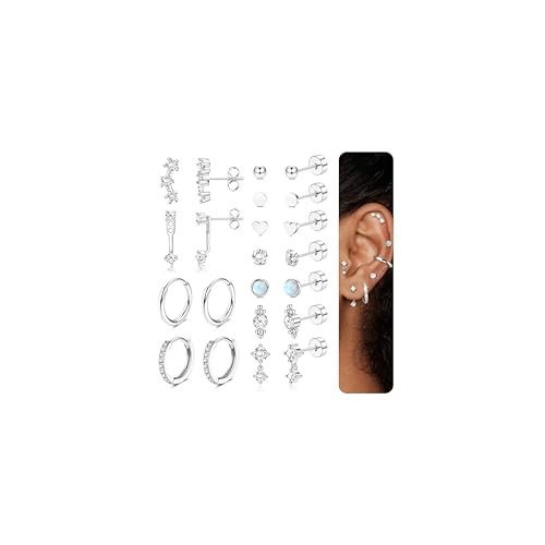 LOYALLOOK Hypoallergenic Flat Back Earrings for Women Trendy 20G Surgical Stainless Steel Earrings Gold Cartilage Earring Stacks Small Flatback Stud Earring Sets for Multiple Piercing